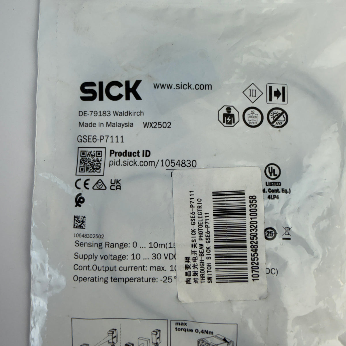 SICK GSE6-P7111 1054830 G6 Through-Beam Photoelectric Sensor Set PNP 10m
