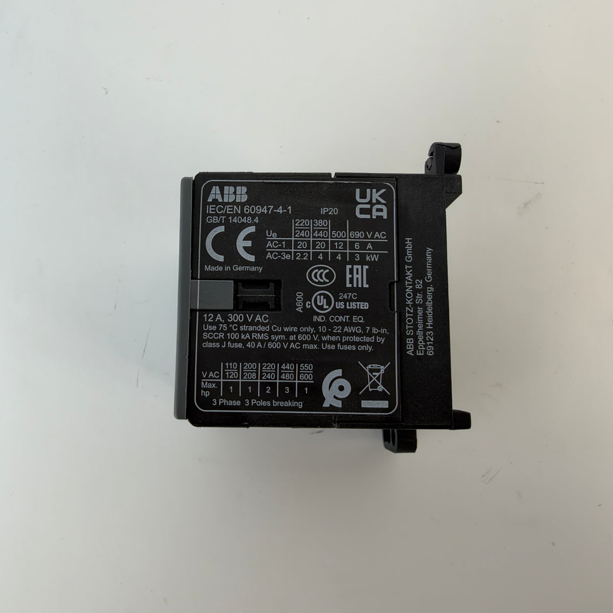 ABB B6-30-10 3-Pole Mini Contactor 4kW 20A with 1NO Auxiliary Contact