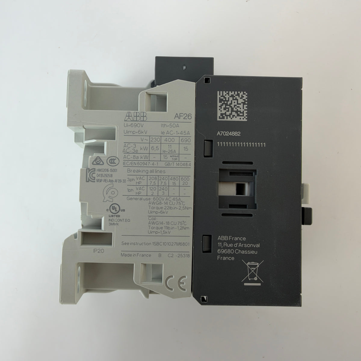 ABB AF26-30-00-11 1SBL237001R1100 3-Pole Contactor 26A 11kW 24-60V AC/DC