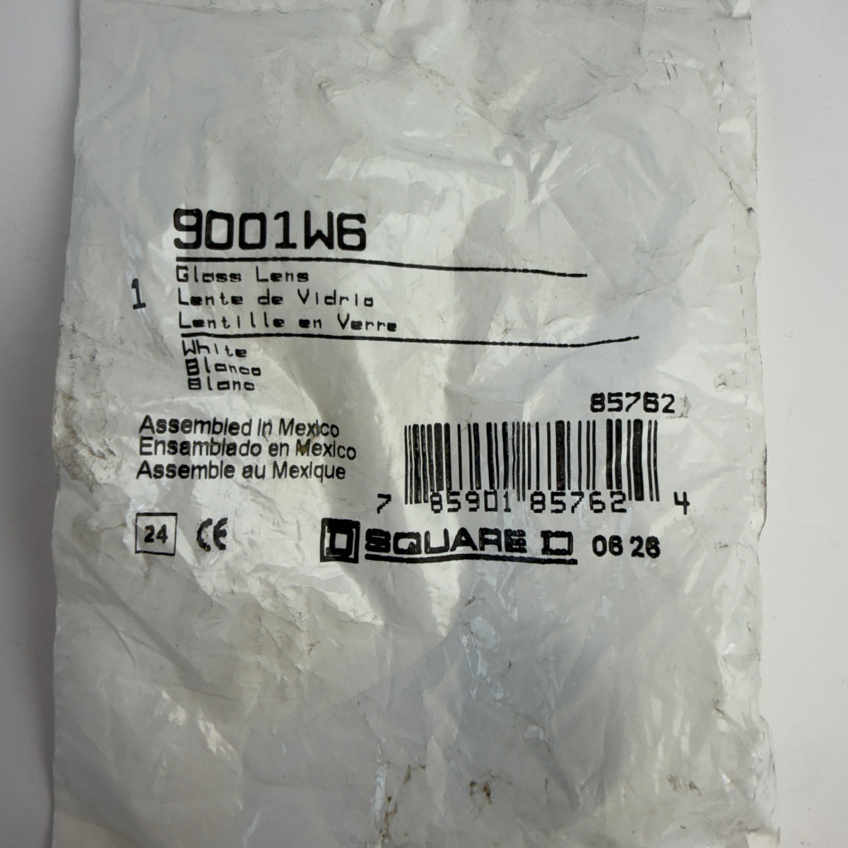 Square D 9001W6 White Glass 30mm Pilot Light Lens