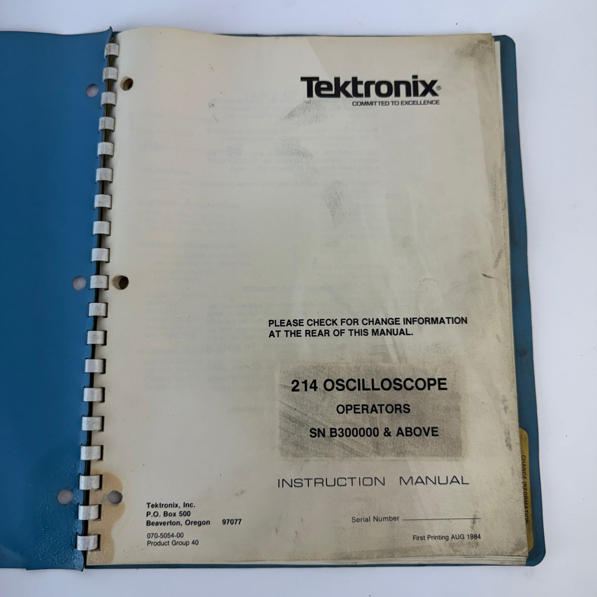 Tektronix 070-5054-00 214 Oscilloscope Operators Instruction Manual SN B300000 & Above