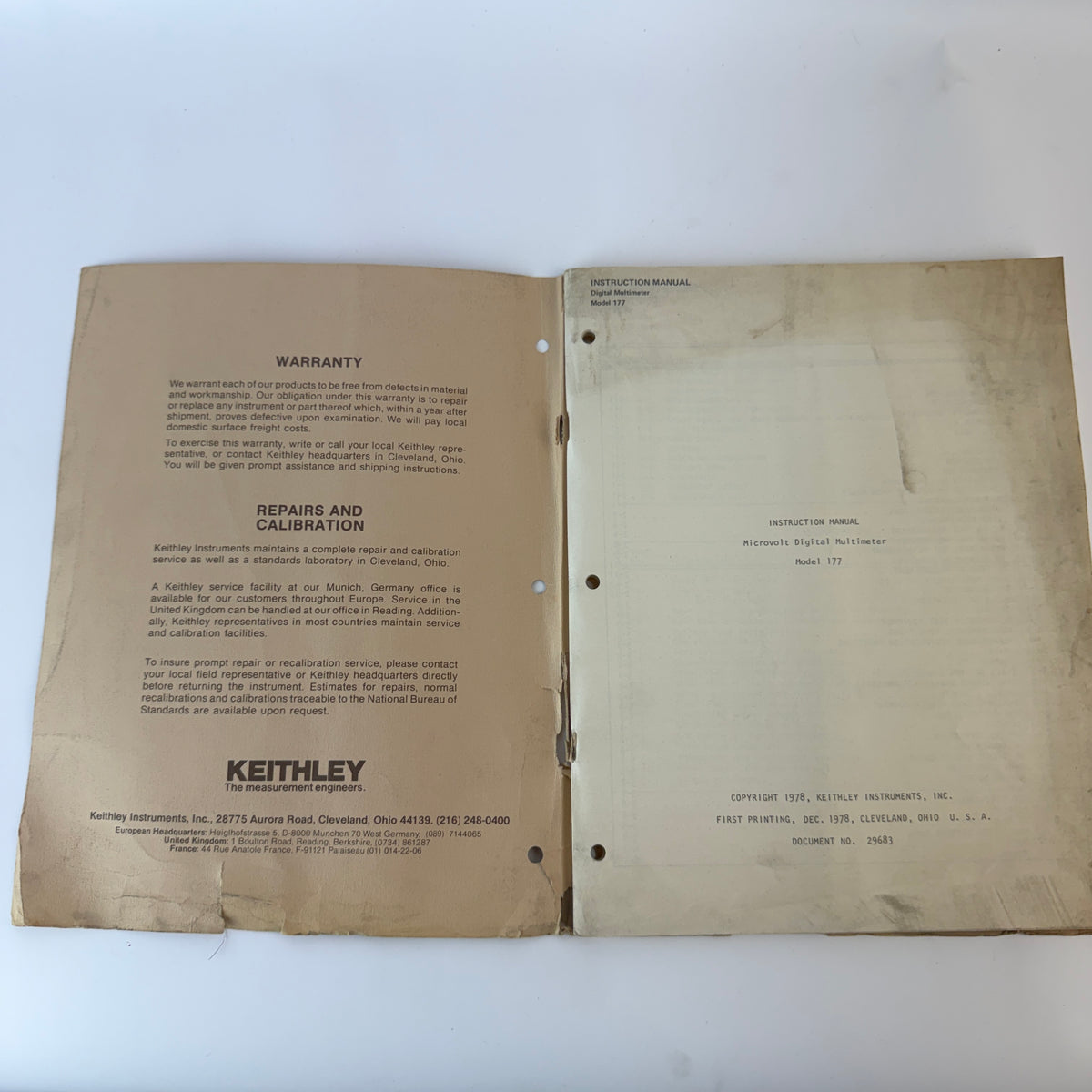 Keithley 29683 Model 177 Microvolt Digital Multimeter Instruction Service Calibration Manual