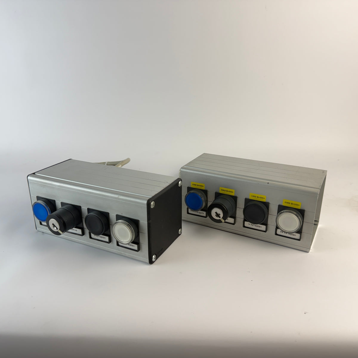 Lot of 2 Industrial Operator Control Stations with 3 Push Buttons & Key Selector, Cabled