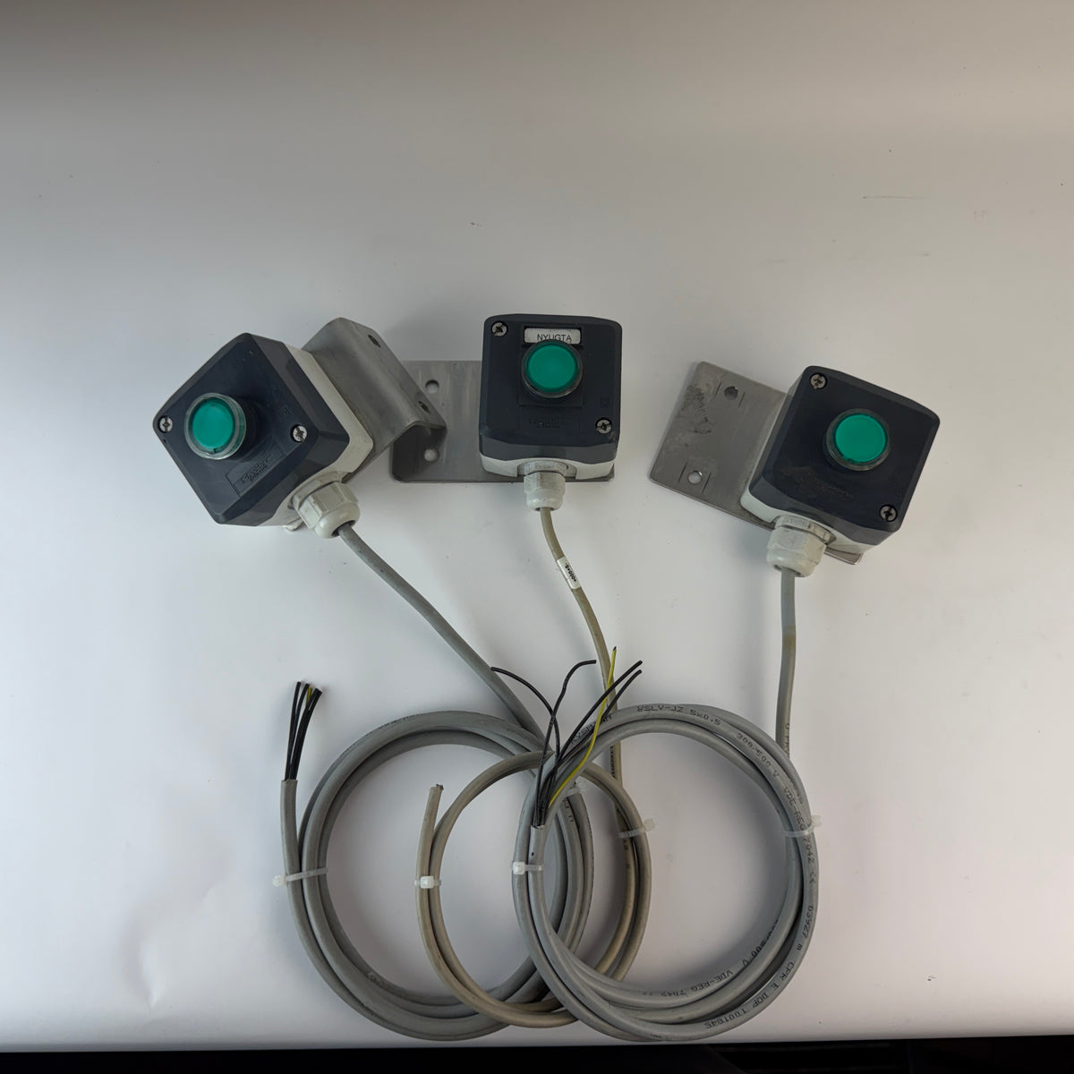 Lot of 3 Schneider Electric XAL Green Illuminated Push Button Stations with Cables