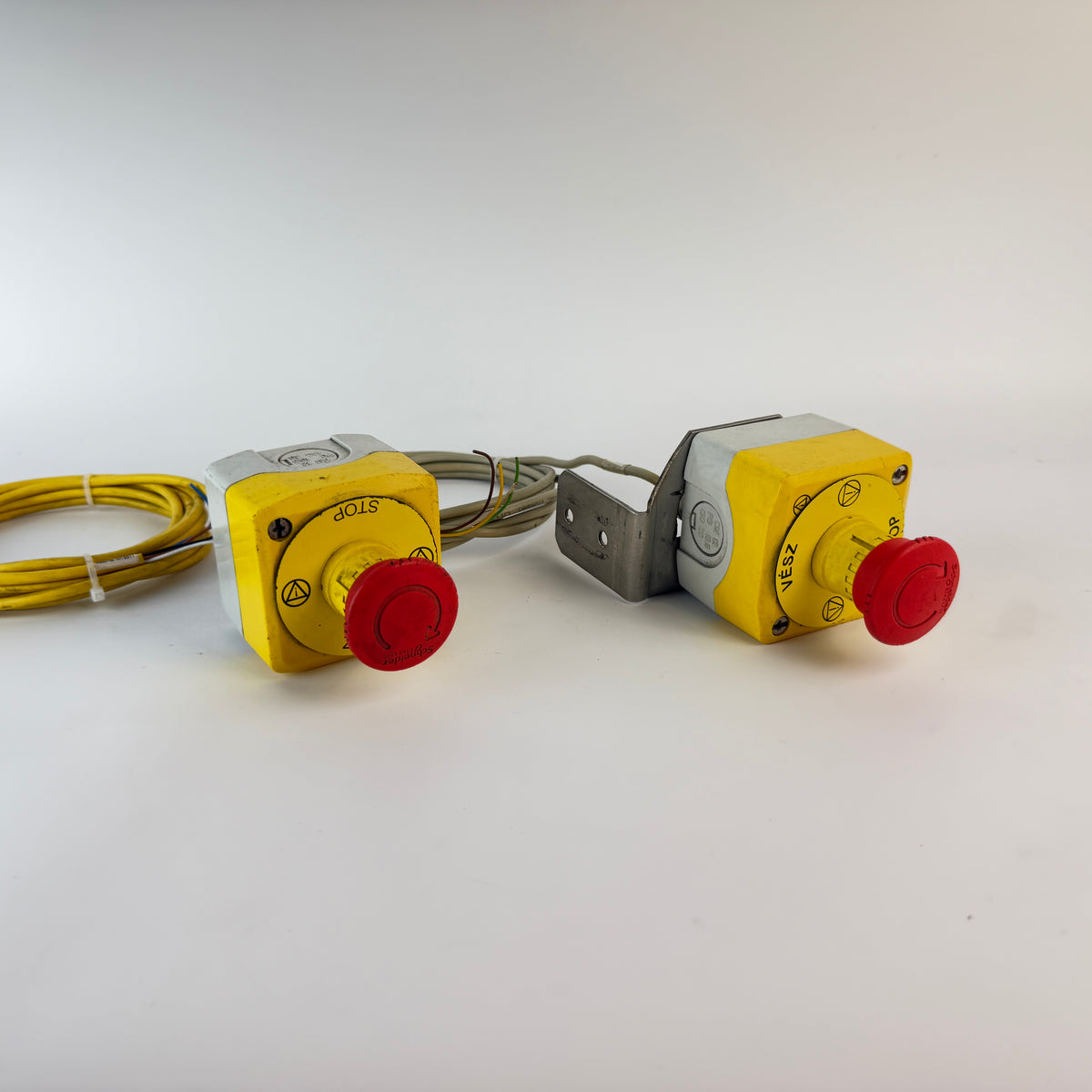 Lot of 2 Schneider Electric XAL Emergency Stop Mushroom Push Button Stations with Cables