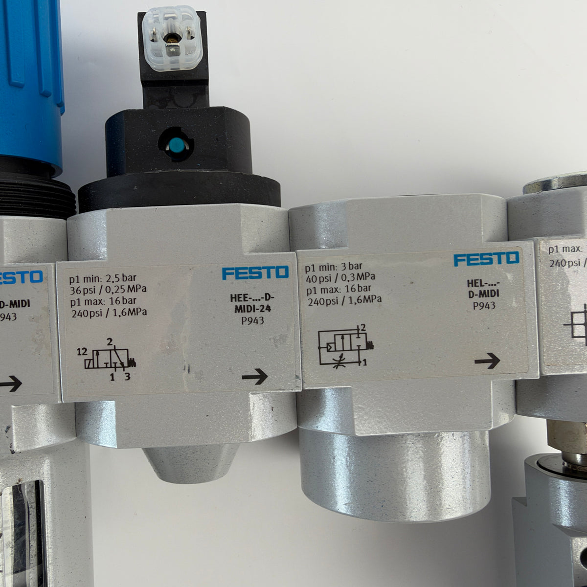 Festo D-MIDI Pneumatic Air Preparation Unit HE LFR HEE HEL FRM with PEV-1/4-B-OD Pressure Switch