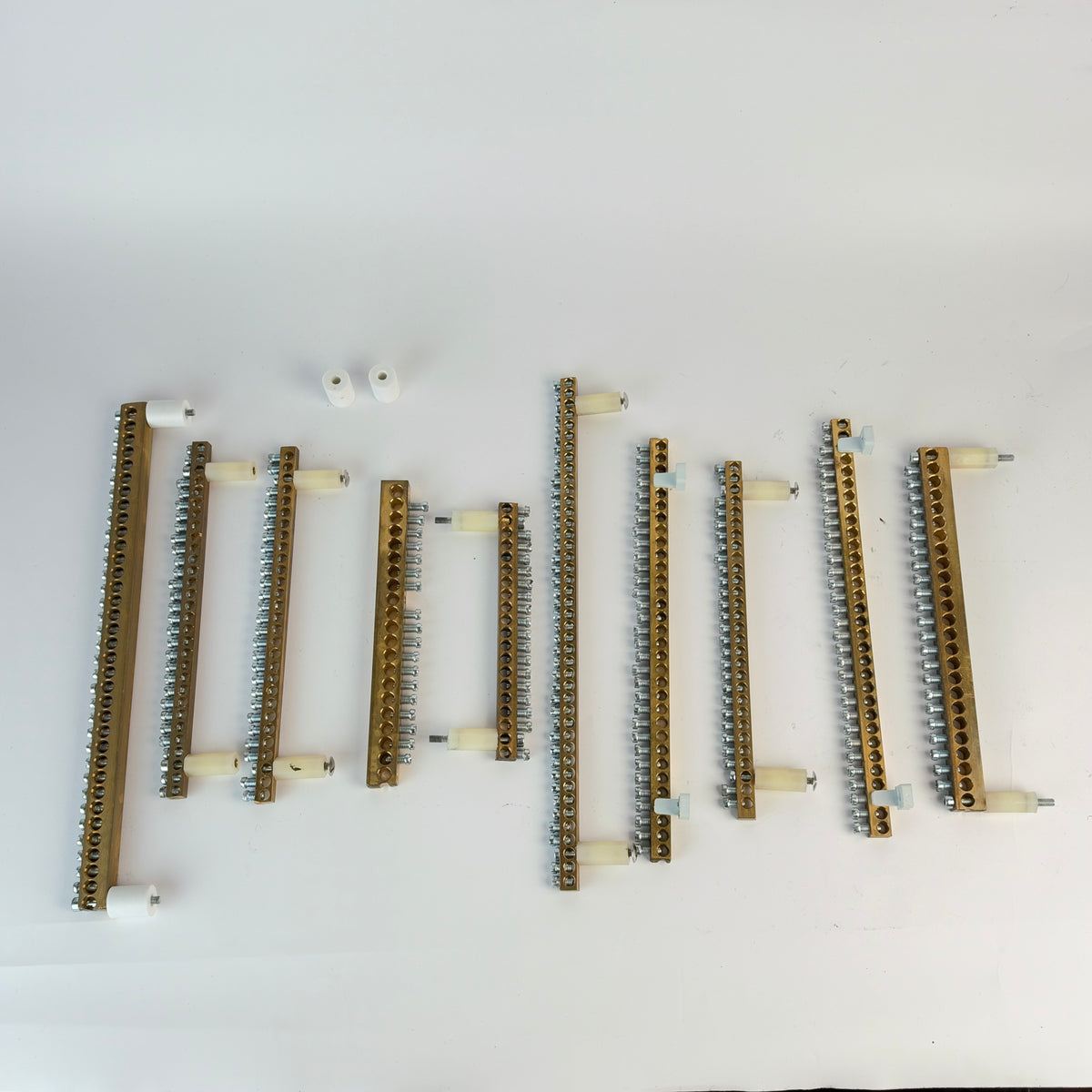 Lot of 10 Brass Grounding / Terminal Bus Bars with Screw Connections – Assorted Sizes
