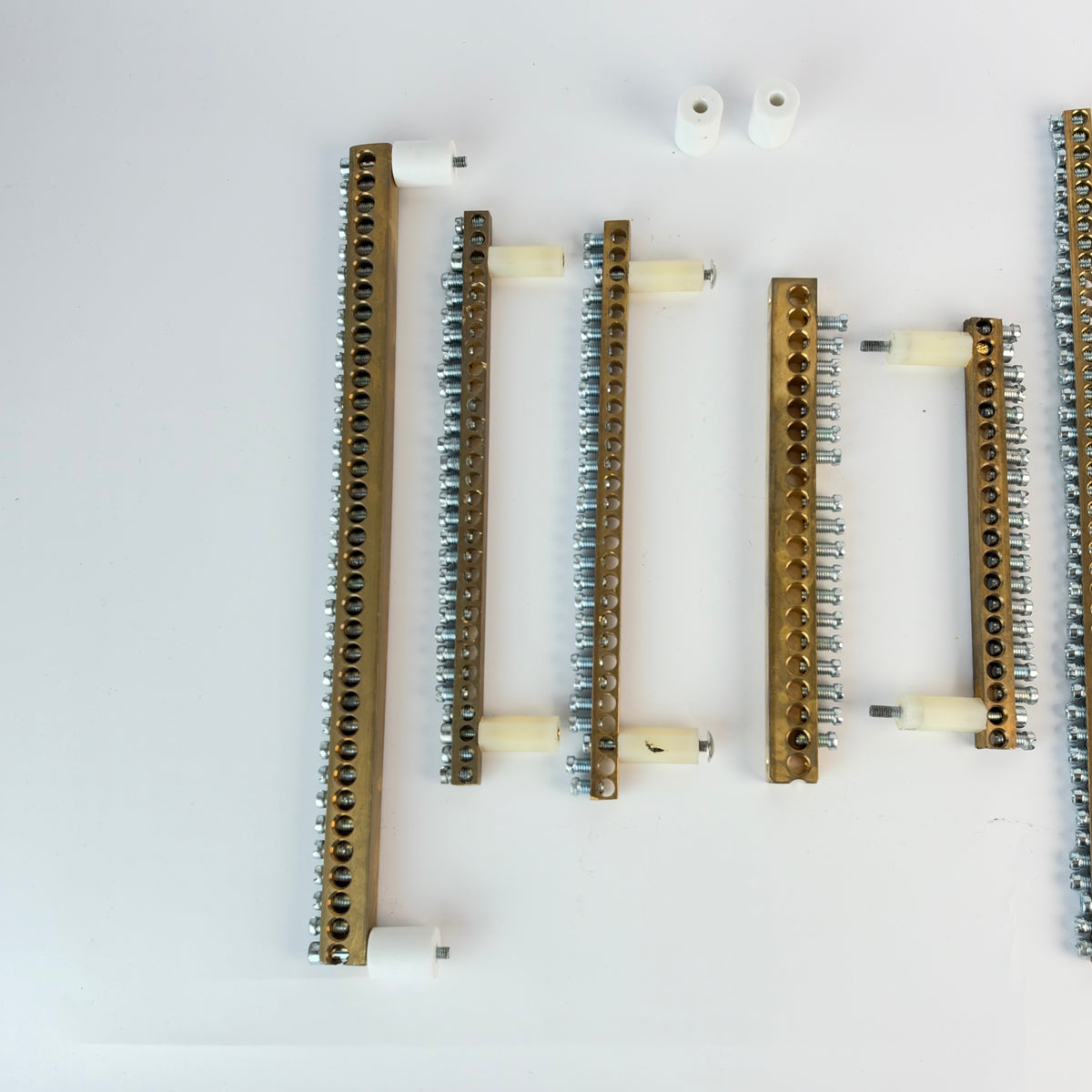 Lot of 10 Brass Grounding / Terminal Bus Bars with Screw Connections – Assorted Sizes