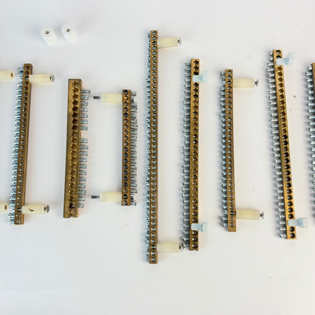 Lot of 10 Brass Grounding / Terminal Bus Bars with Screw Connections – Assorted Sizes