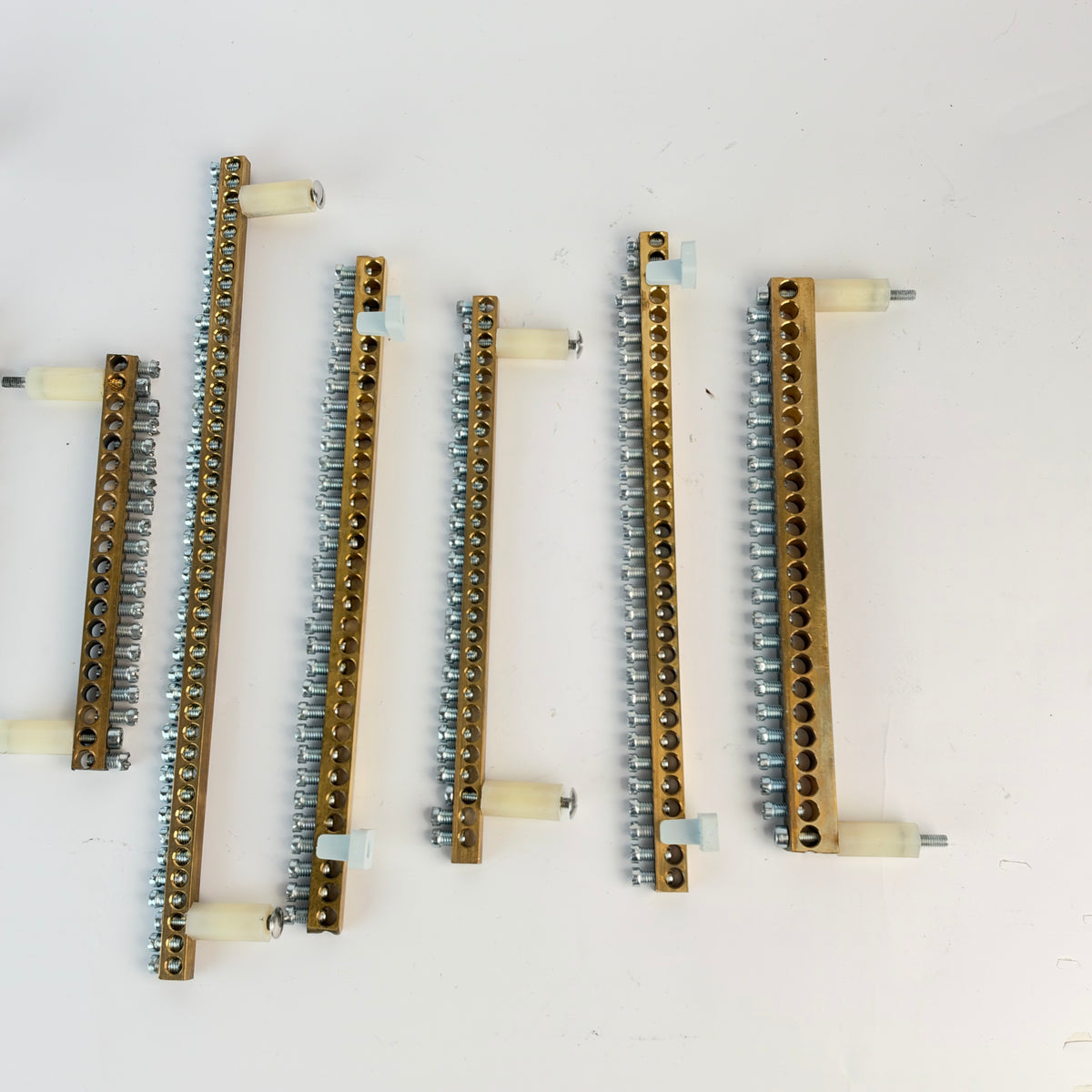 Lot of 10 Brass Grounding / Terminal Bus Bars with Screw Connections – Assorted Sizes