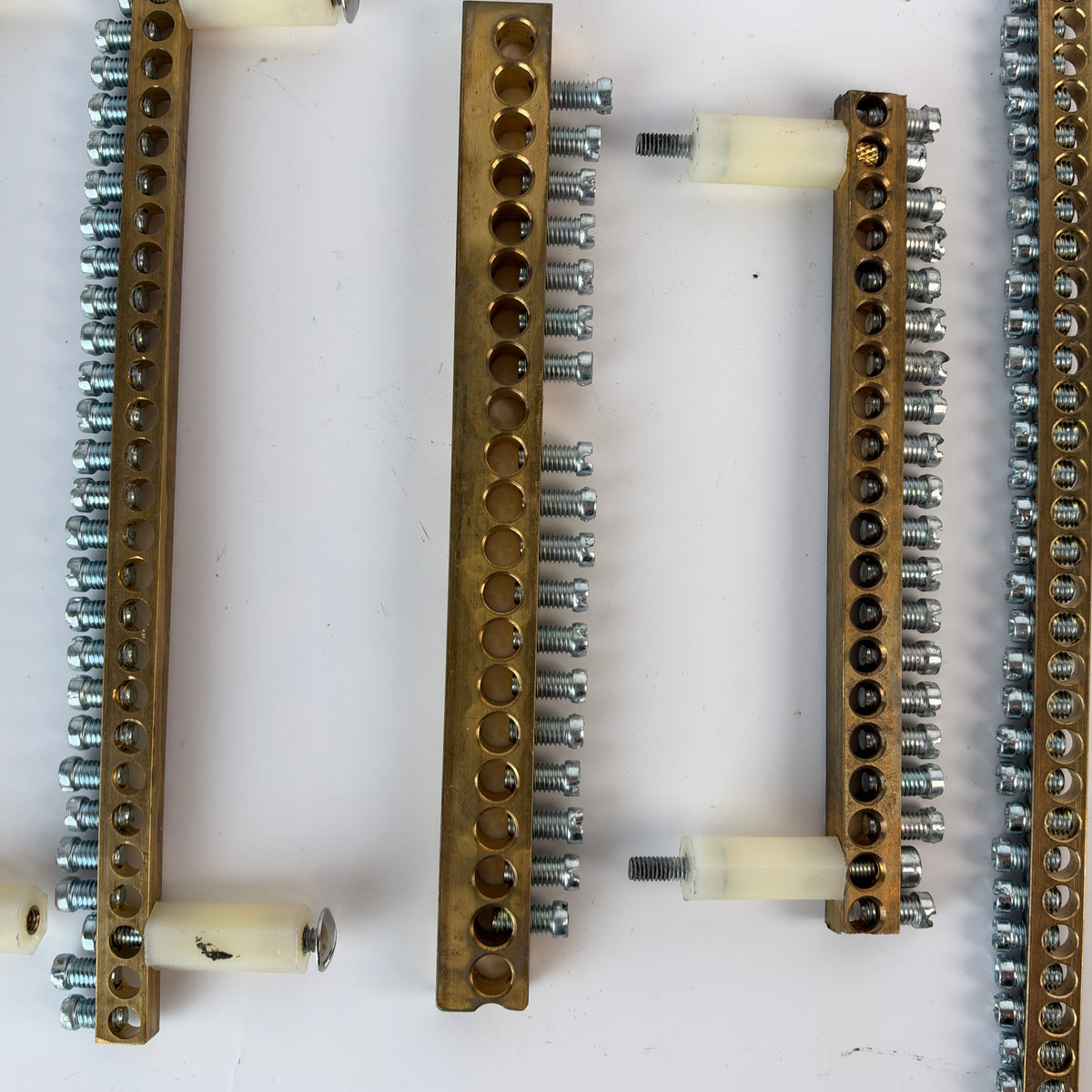 Lot of 10 Brass Grounding / Terminal Bus Bars with Screw Connections – Assorted Sizes