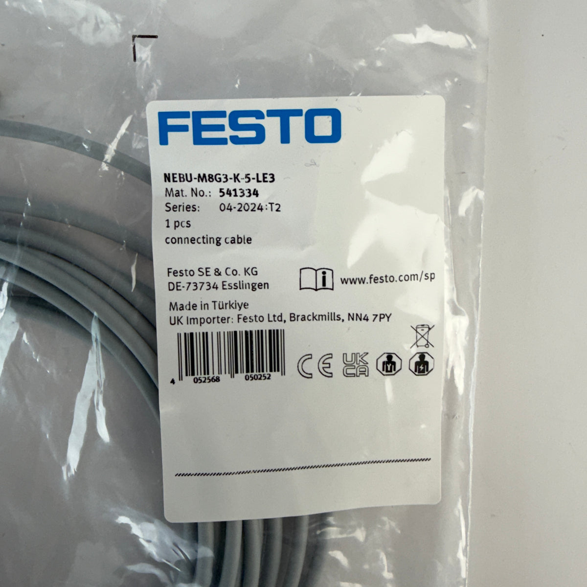 Festo NEBU-M8G3-K-5-LE3 541334 Sensor Connecting Cable M8 3-Pin Female 5m