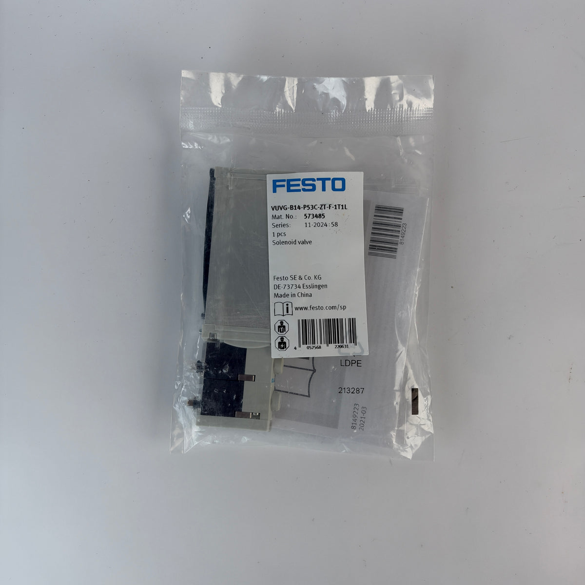Festo VUVG-B14-P53C-ZT-F-1T1L 573485 5/3-Way Pneumatic Solenoid Valve
