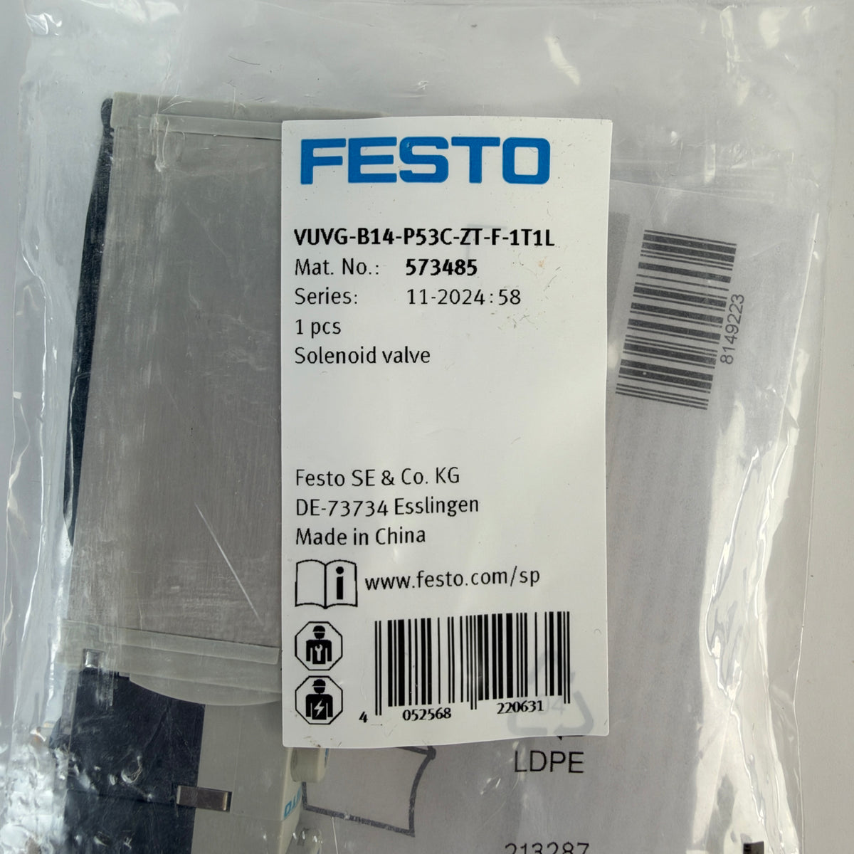 Festo VUVG-B14-P53C-ZT-F-1T1L 573485 5/3-Way Pneumatic Solenoid Valve