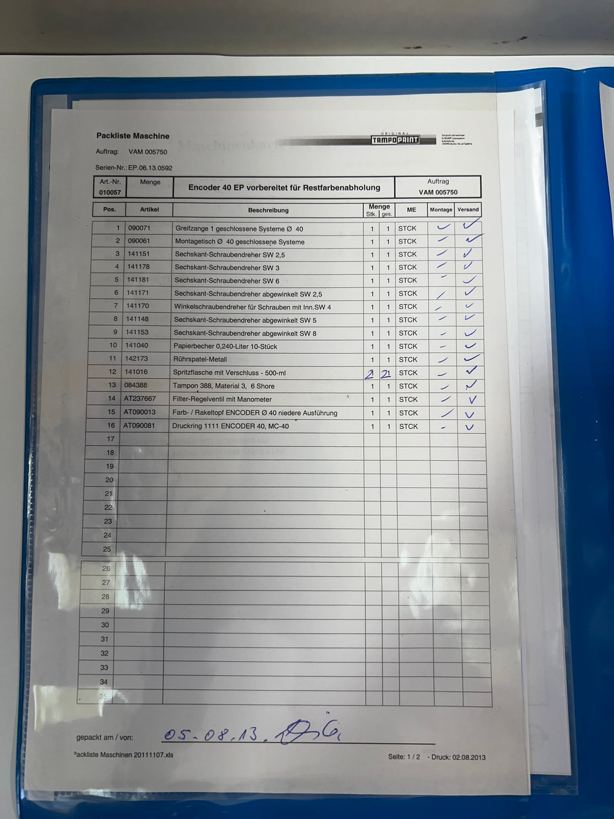 Tampoprint Encoder 40 EP – Operating Instructions, Setting Instructions & Spare Parts List