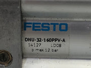 FESTO DNU‑32‑160‑PPV‑A ISO Cylinder – 32 mm Bore, 160 mm Stroke (P/N 14127, up to 12 bar)
