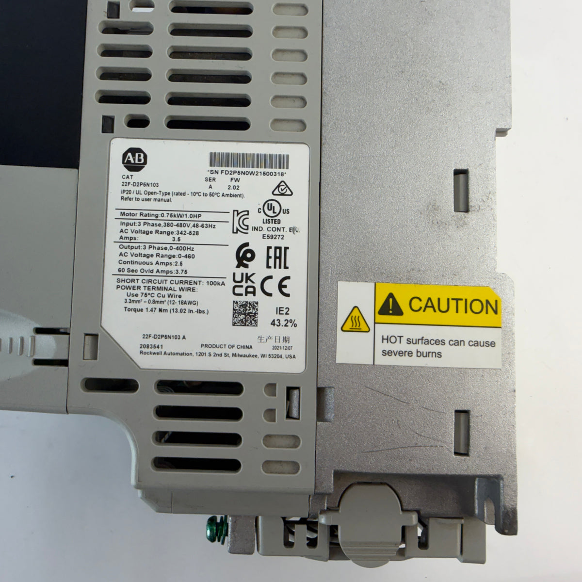 Allen-Bradley PowerFlex 4M 22F-D2P6N103 AC Drive 0.75kW 1HP 380-480V 3-Phase