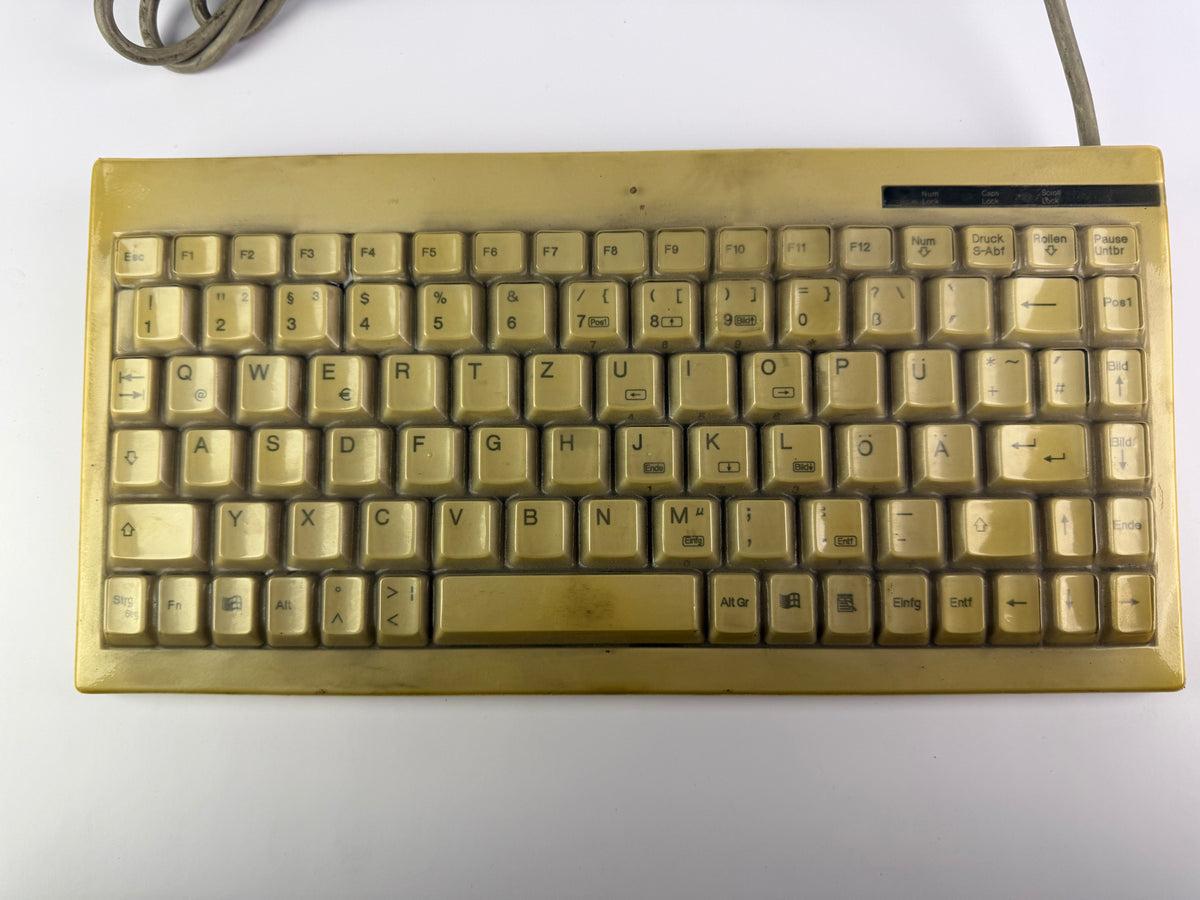 KeySonic ACK-595 Mini Keyboard – Beige (Yellowed) – 185cm Cable – German Layout