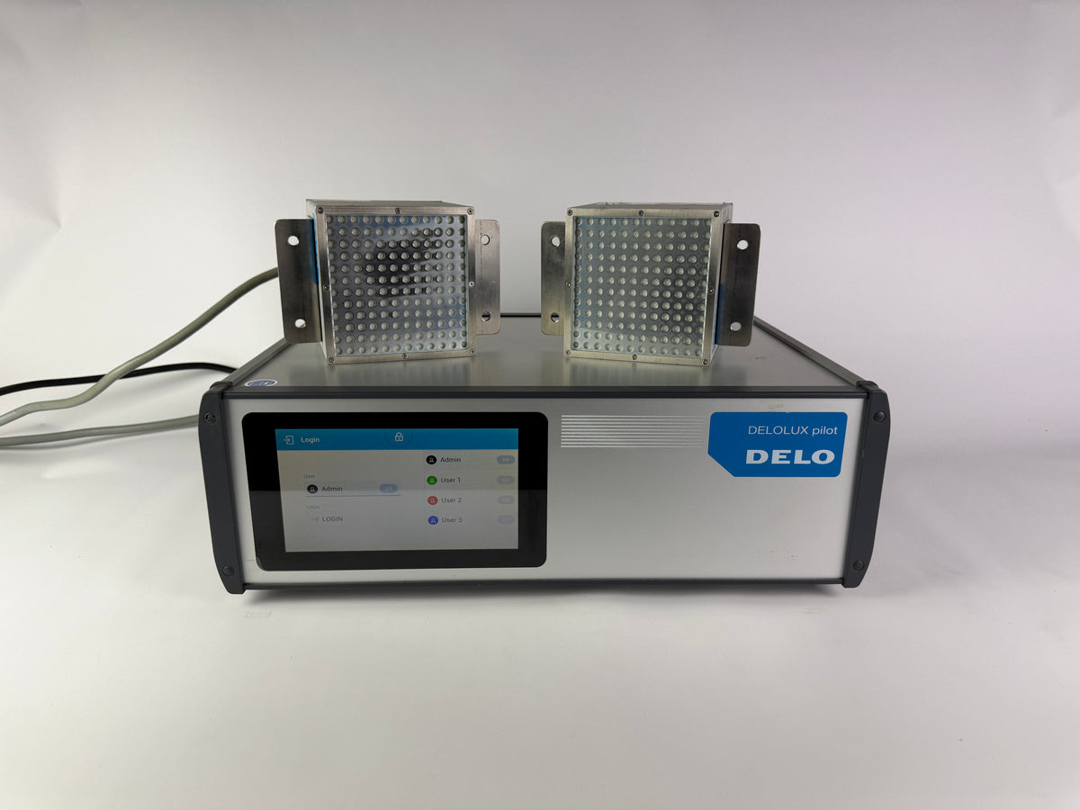 DELO DELOLUX pilot A4T Control Unit + 2× DELOLUX 20/400 A2 LED Heads – Complete UV Light Curing System
