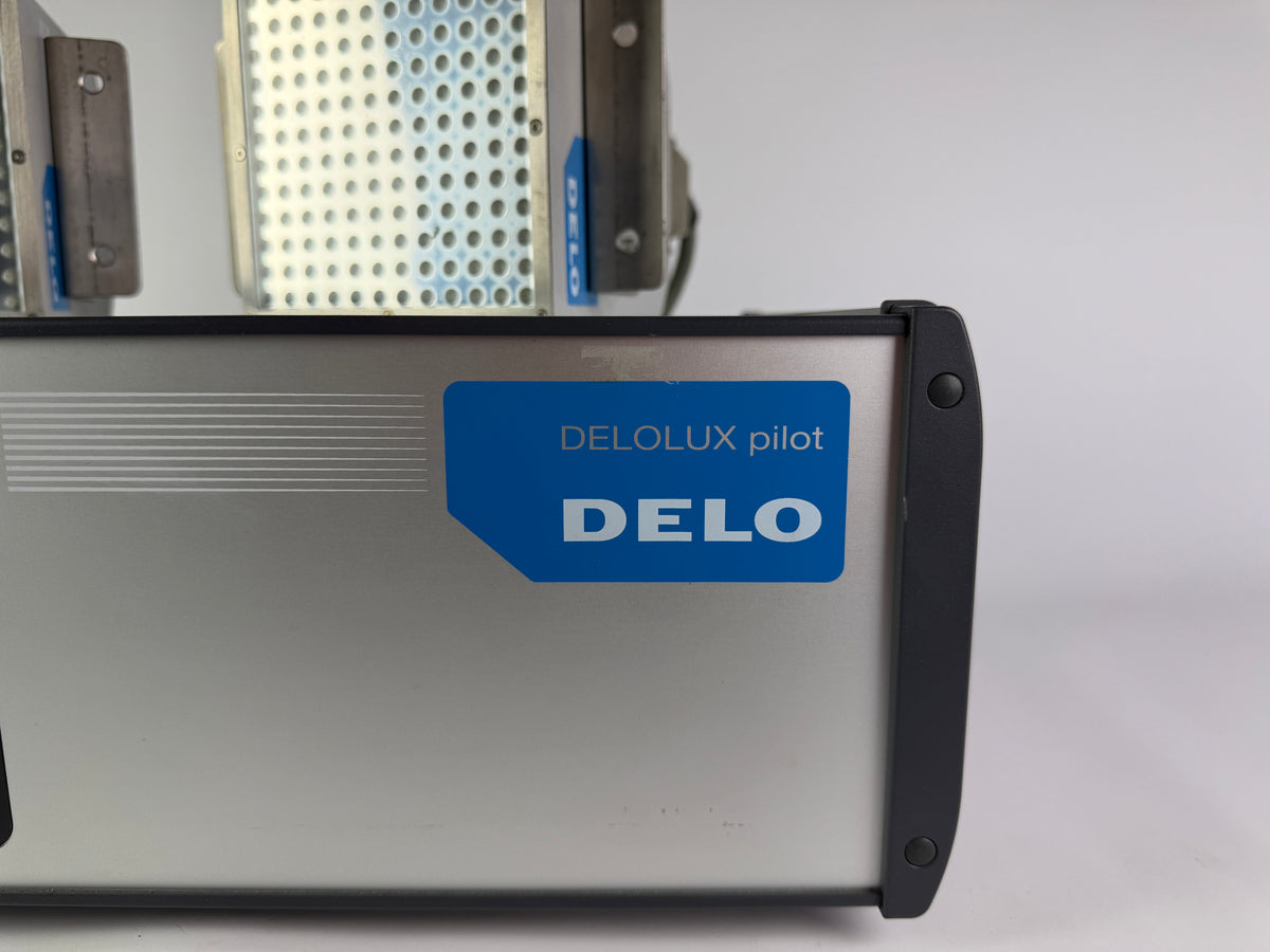 DELO DELOLUX pilot A4T Control Unit + 2× DELOLUX 20/400 A2 LED Heads – Complete UV Light Curing System