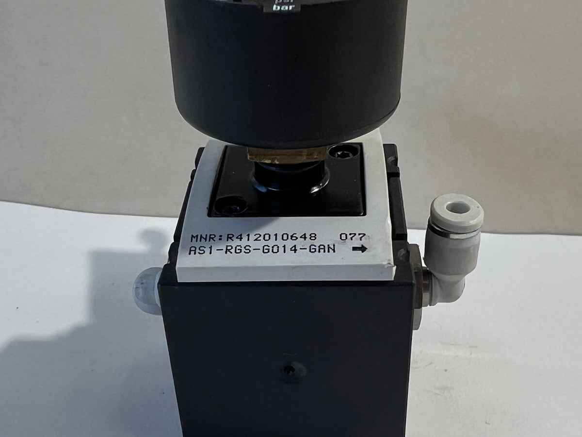 Aventics R412010648 Pressure Regulator AS1-RGS-G014-GAN with R412003857 0–10 Bar Gauge + Key