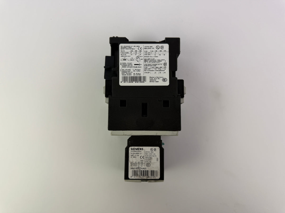 1x Siemens 3ZX1012-0RT02-1AA1 Contactor with Auxiliary Relay 3RH1921-1HA31
