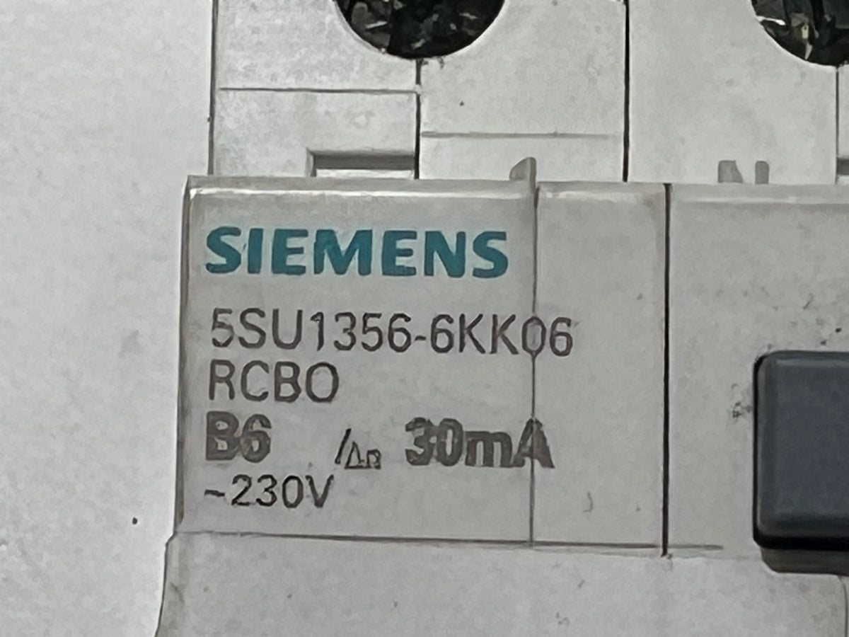 1x Siemens 5SU1356-6KK06 RCBO B6 30mA 230V 6kA Circuit Breaker