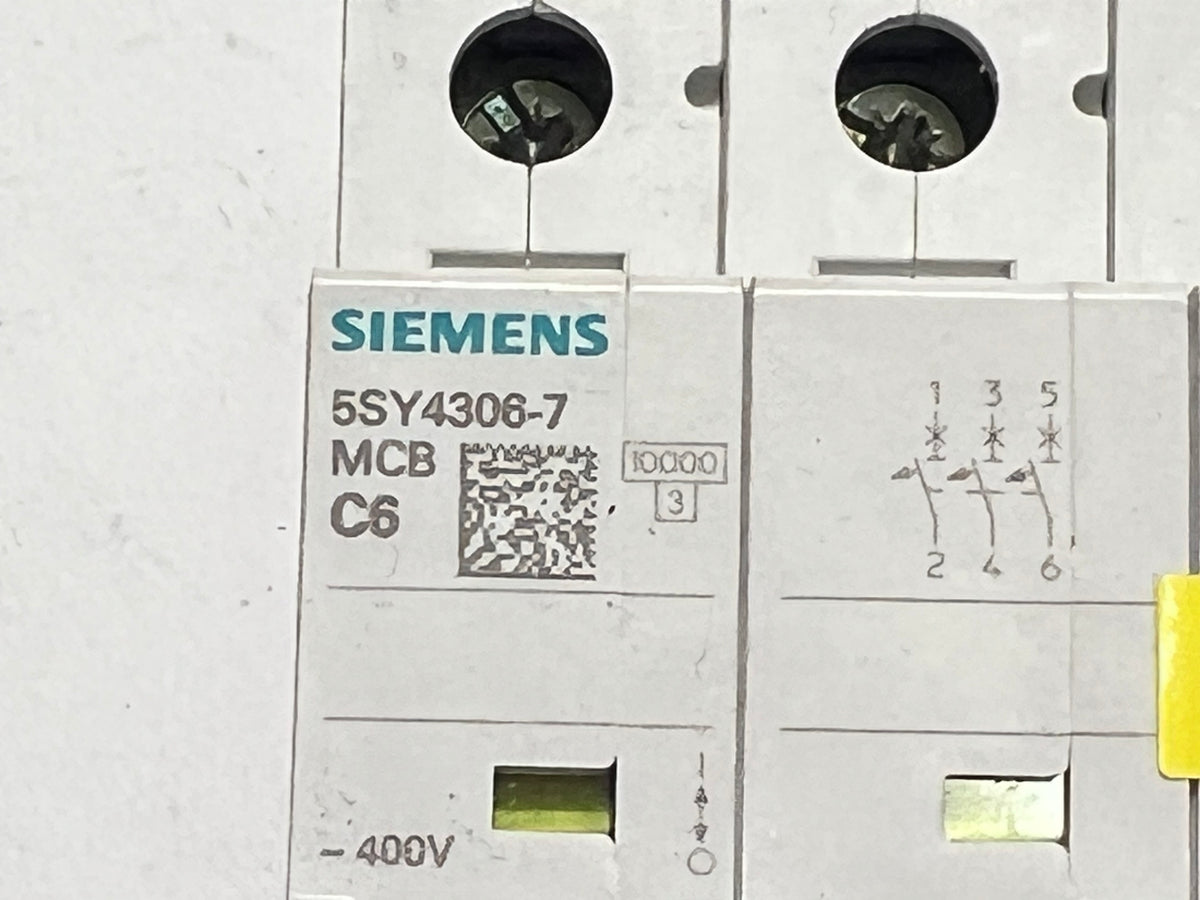 Siemens 5SY4306-7 Miniature Circuit Breaker MCB C6 230/400V 6kA 3-Pole