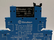 Lot of 2 Finder 93.01.7.024 Relay Sockets + 34.51.7.024.0010 24V 6A Relays