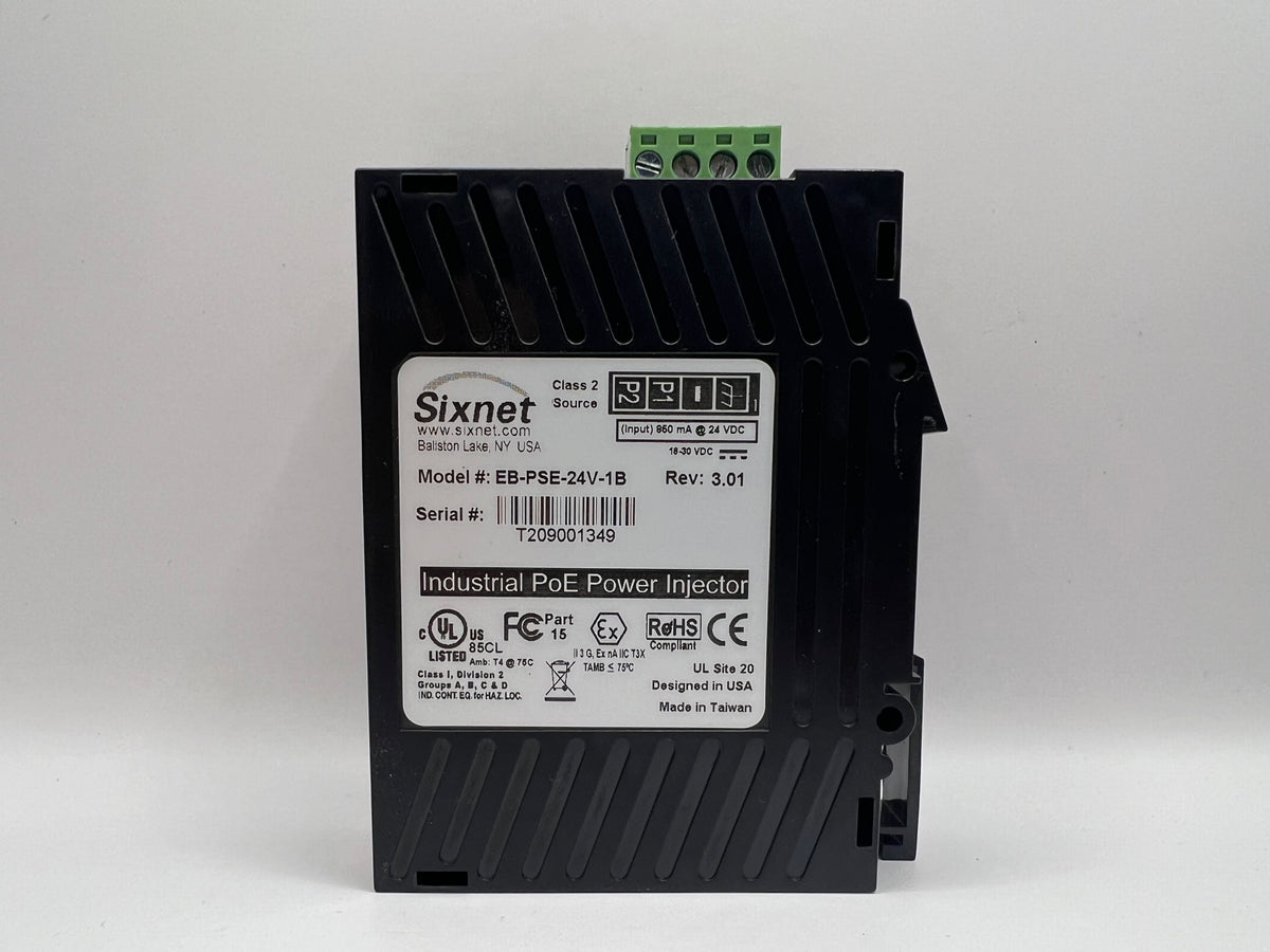 Sixnet EB-PSE-24V-1B Industrial PoE Power Injector 24V DC