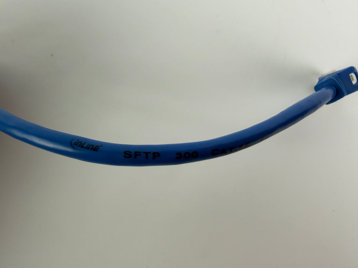 1x Inline CAT5e SFTP Ethernet Patch Cable 0.25m RJ45 Shielded 26AWG Blue 300MHz