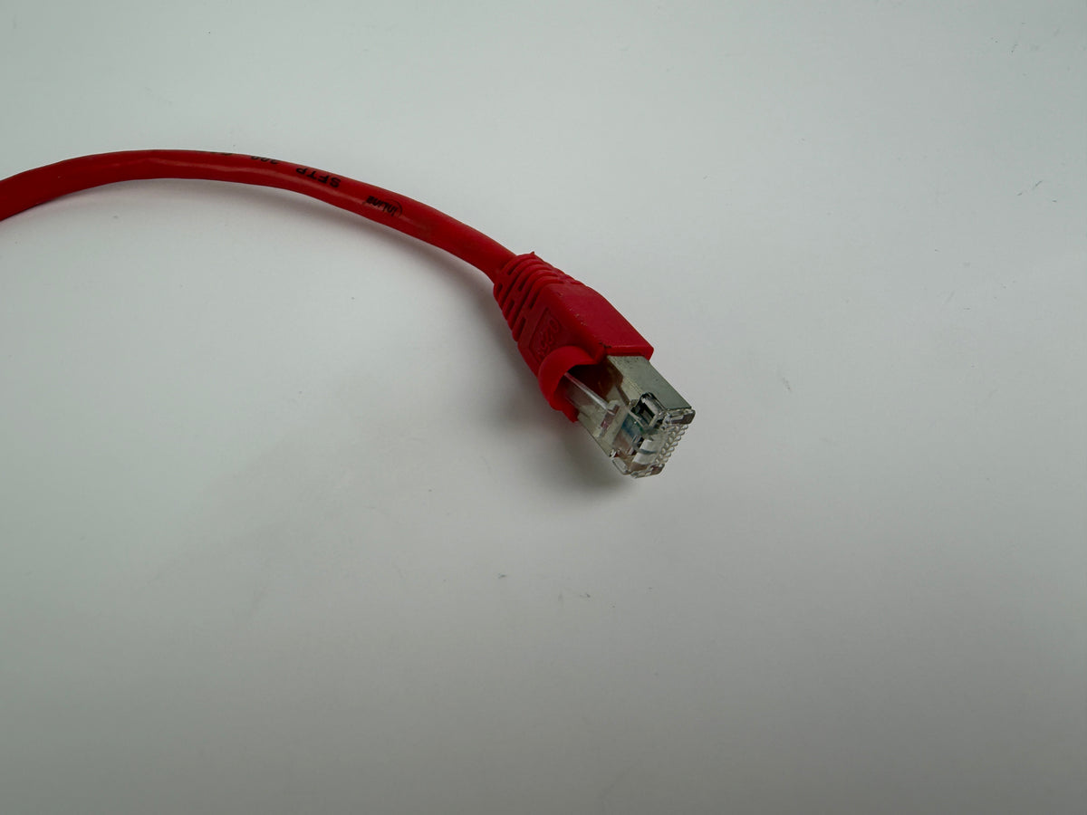 1x Inline CAT5e SFTP Ethernet Patch Cable 0.25m RJ45 Shielded 26AWG Red 300MHz