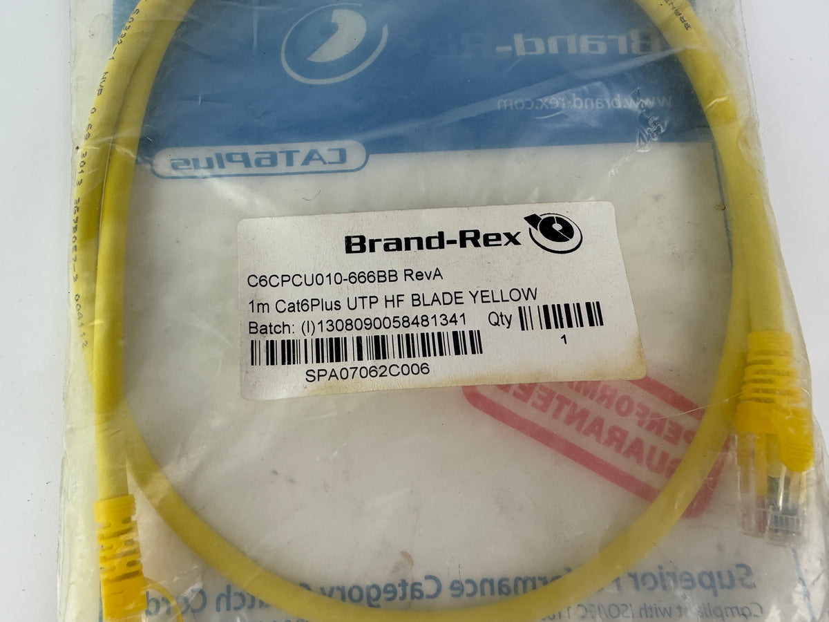 Brand-Rex C6CPCU010-666BB Cat6Plus UTP Patch Cable 1m Yellow RJ45 HF