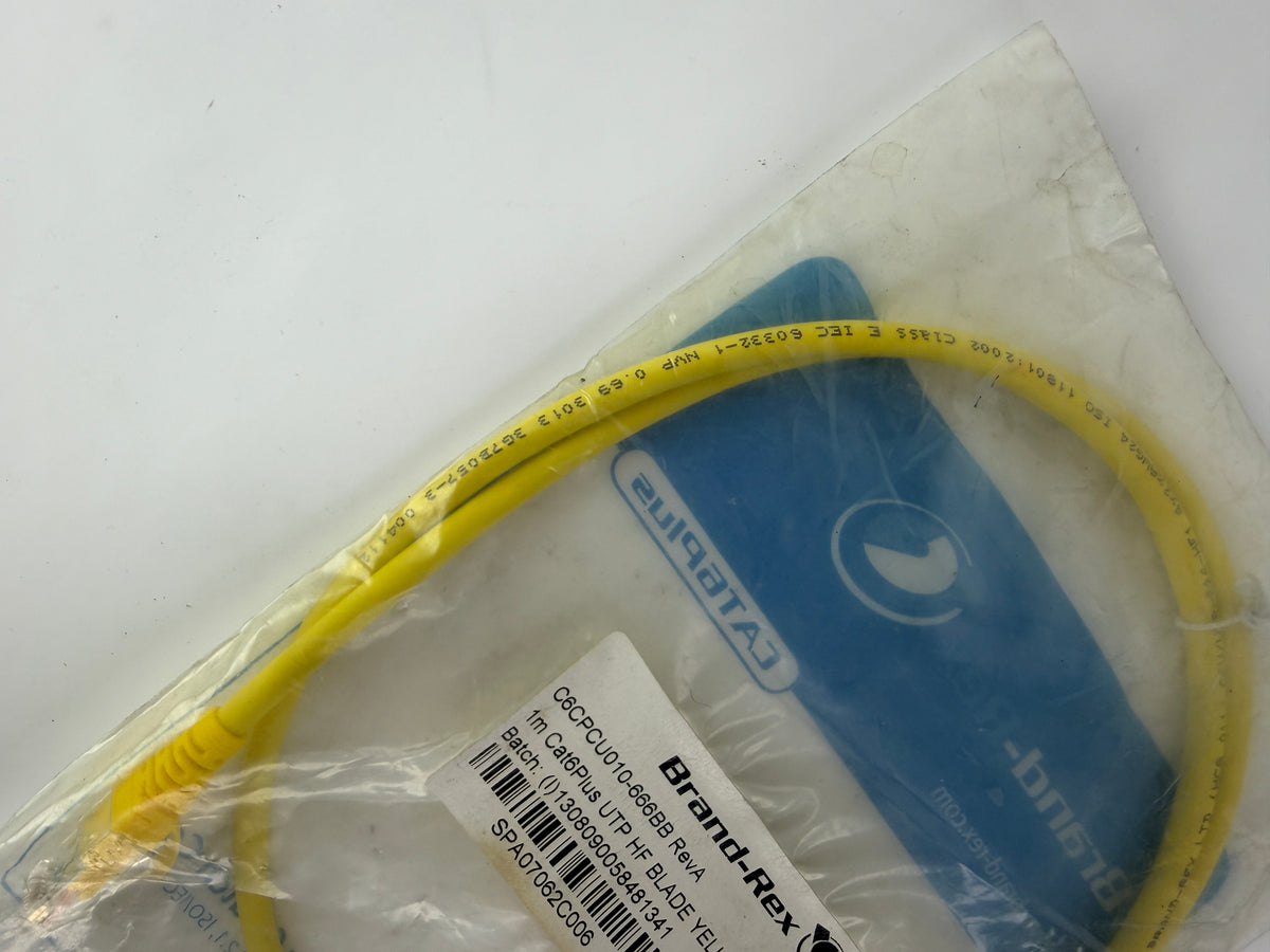 Brand-Rex C6CPCU010-666BB Cat6Plus UTP Patch Cable 1m Yellow RJ45 HF