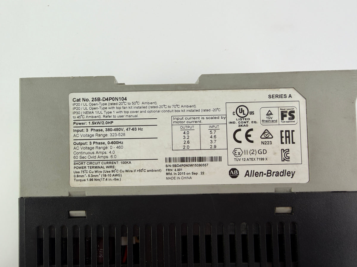 Allen-Bradley PowerFlex 525 25B-D4P0N104 VFD Frequency Drive 1.5kW 2HP 380-480V