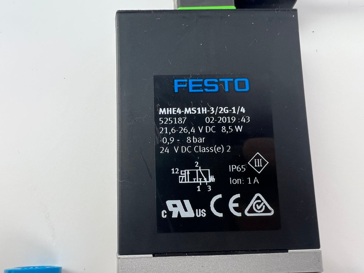 Festo MHE4-MS1H-3/2G-1/4 Pneumatic Solenoid Valve 525187 with 430cm Cable
