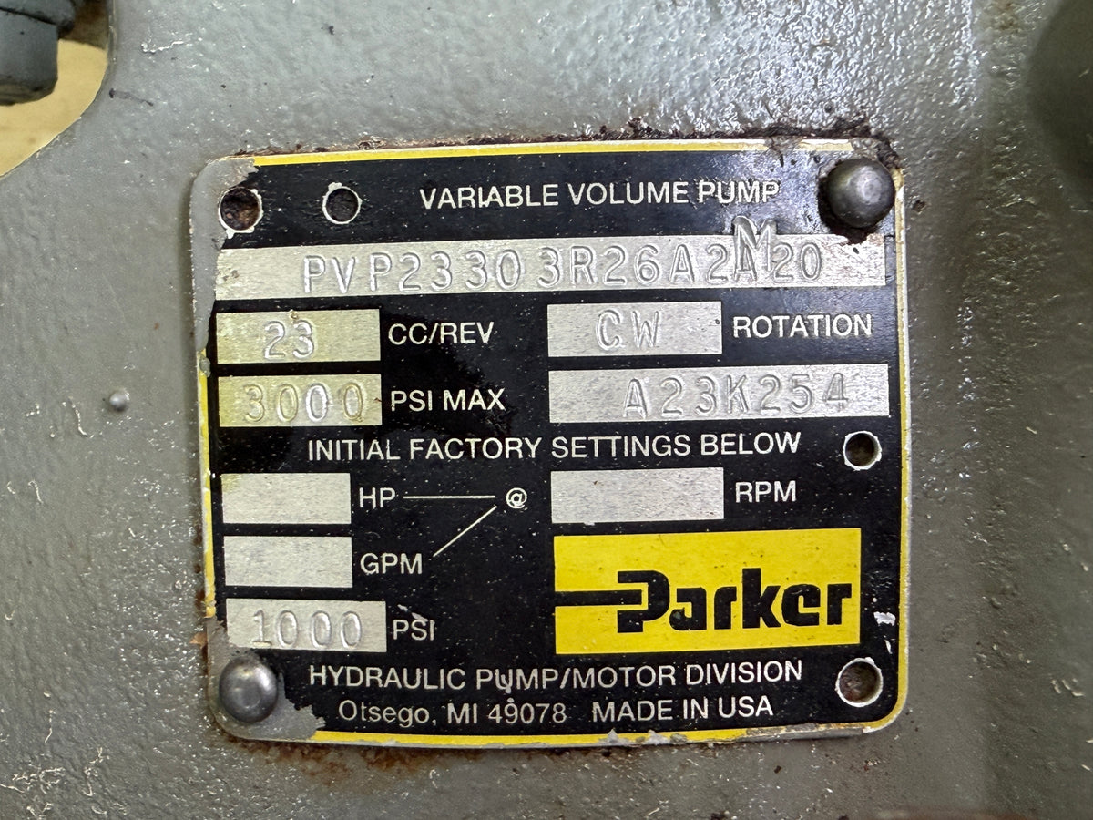 Parker PVP23303R26A2A20 Hydraulic Piston Pump + Baldor CM2333T 15HP Motor 230/460V