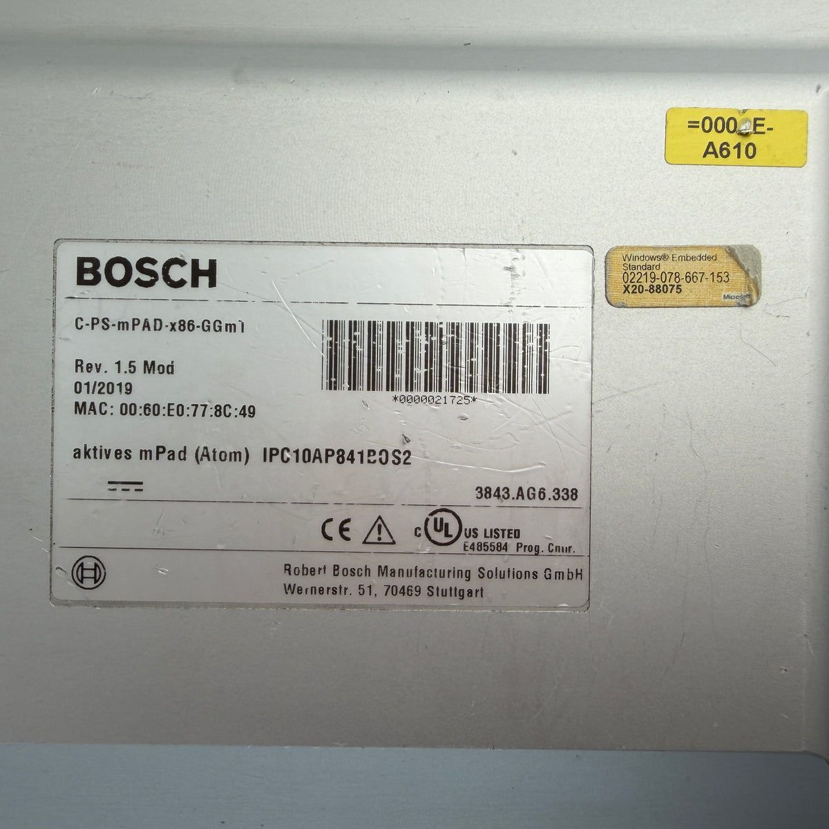 Parts/Repair Bosch C-PS-mPAD-x86-GGmT IPC10AP841B0S2 HMI Touch Panel
