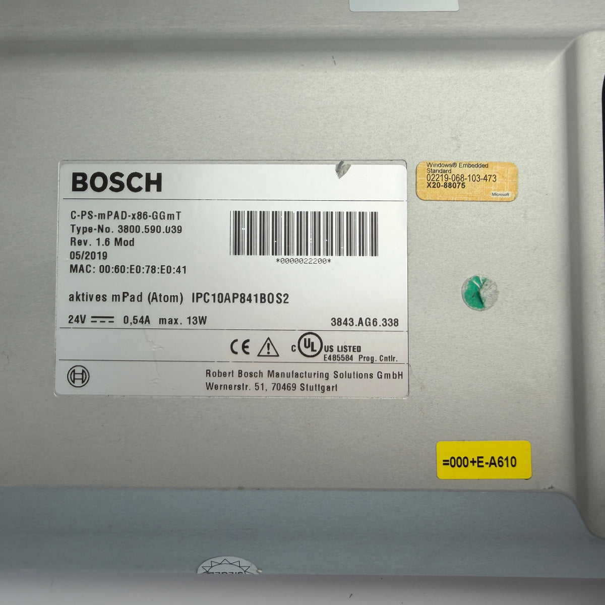 Parts/Repair Bosch C-PS-mPAD-x86-GGmT HMI Touch Panel 3800.590.039 Parts/Repair