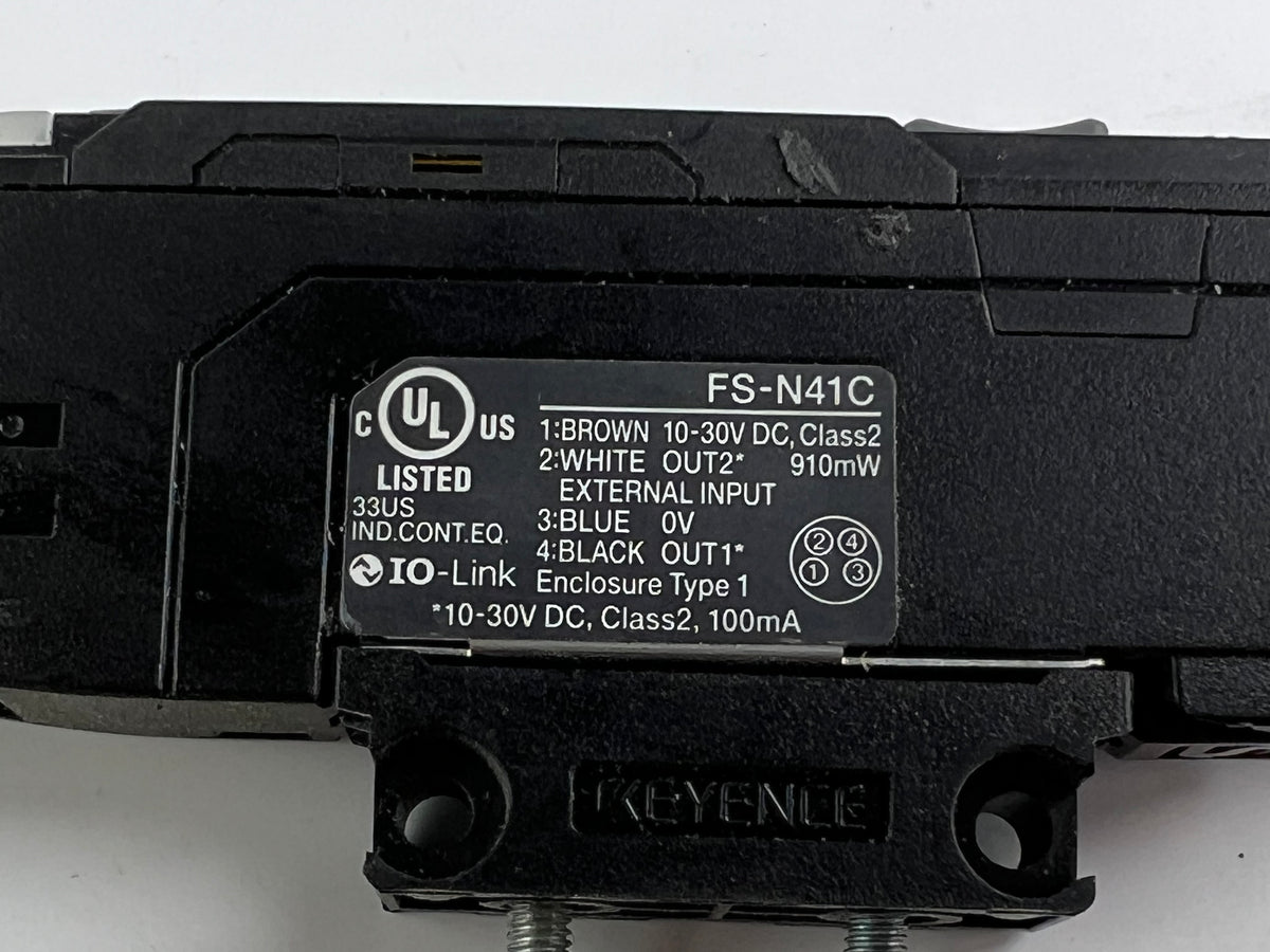Keyence FS-N41C Fiber Optic Amplifier + 2 Sensor Heads + 190cm Cable (No Plastic Cover)