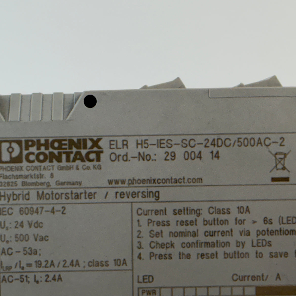 Phoenix Contact ELR H5-IES-SC-24DC/500AC-2 2900414 Hybrid Motor Starter Reversing