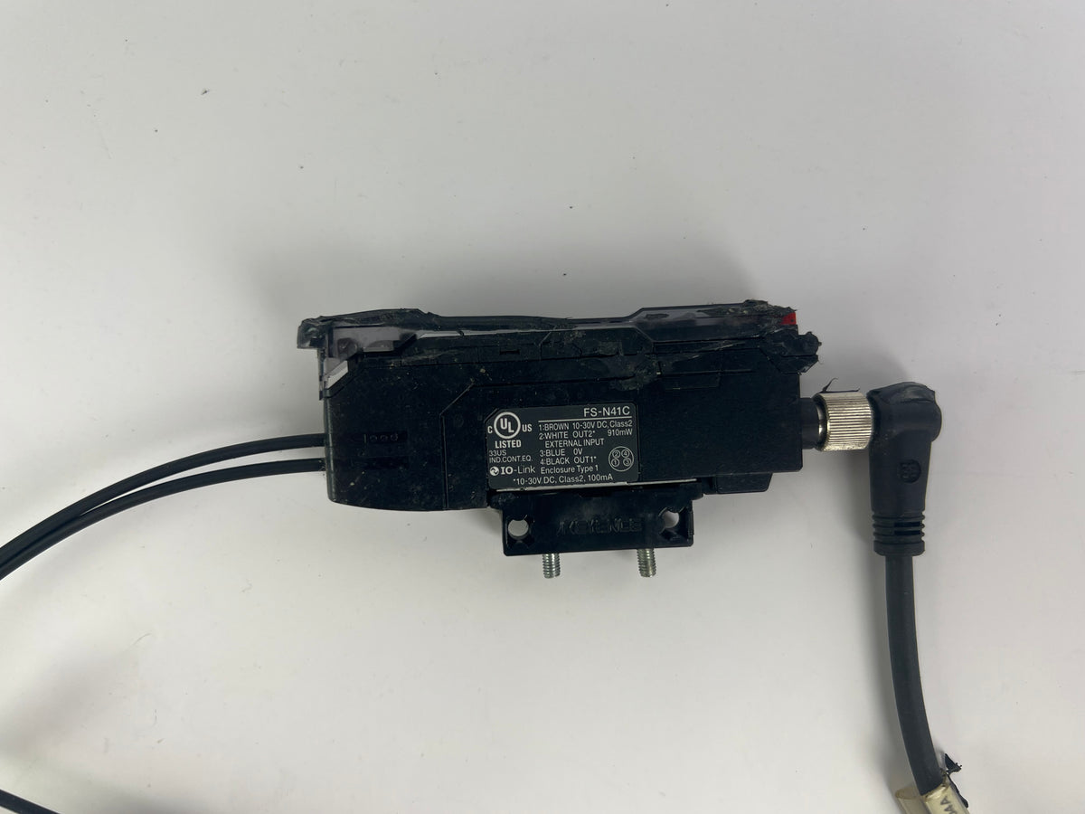 Keyence FS-N41C Fiber Sensor Amplifier + 2x FU-54TZ Fiber Units + 220cm Cable